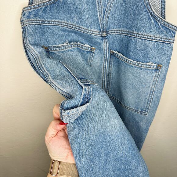 Reformation Johnny Aegean Distressed Light Wash Denim Straight Leg Jean Overalls - Picture 10 of 15